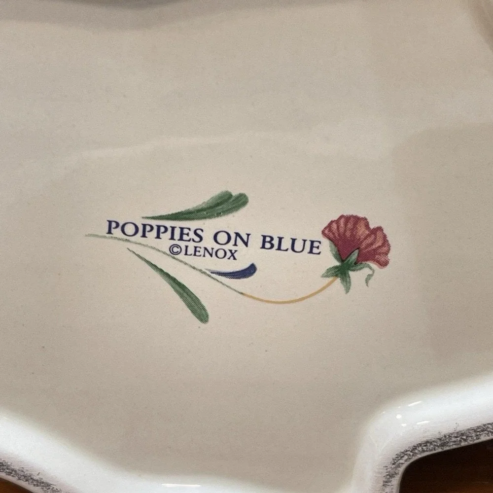 Vintage Lenox Poppies on Blue Cow Creamer Kitty Cat Sugar Bowl Barnyard Set 1998